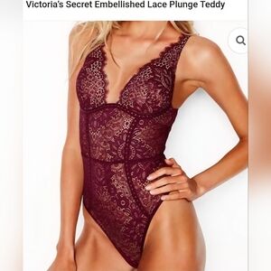 Victoria’s Secret Burgundy Lace Plunge Teddy Bodysuit Size Large | Sexy Lingerie